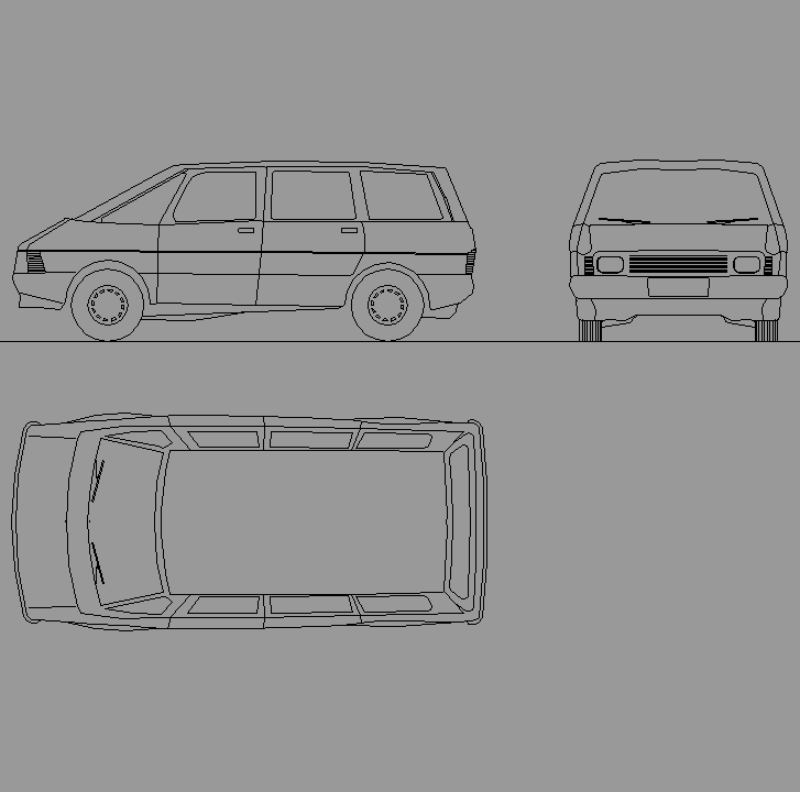 Bloque Autocad Vista de Furgoneta Vanete en Alzado, Perfil y Planta